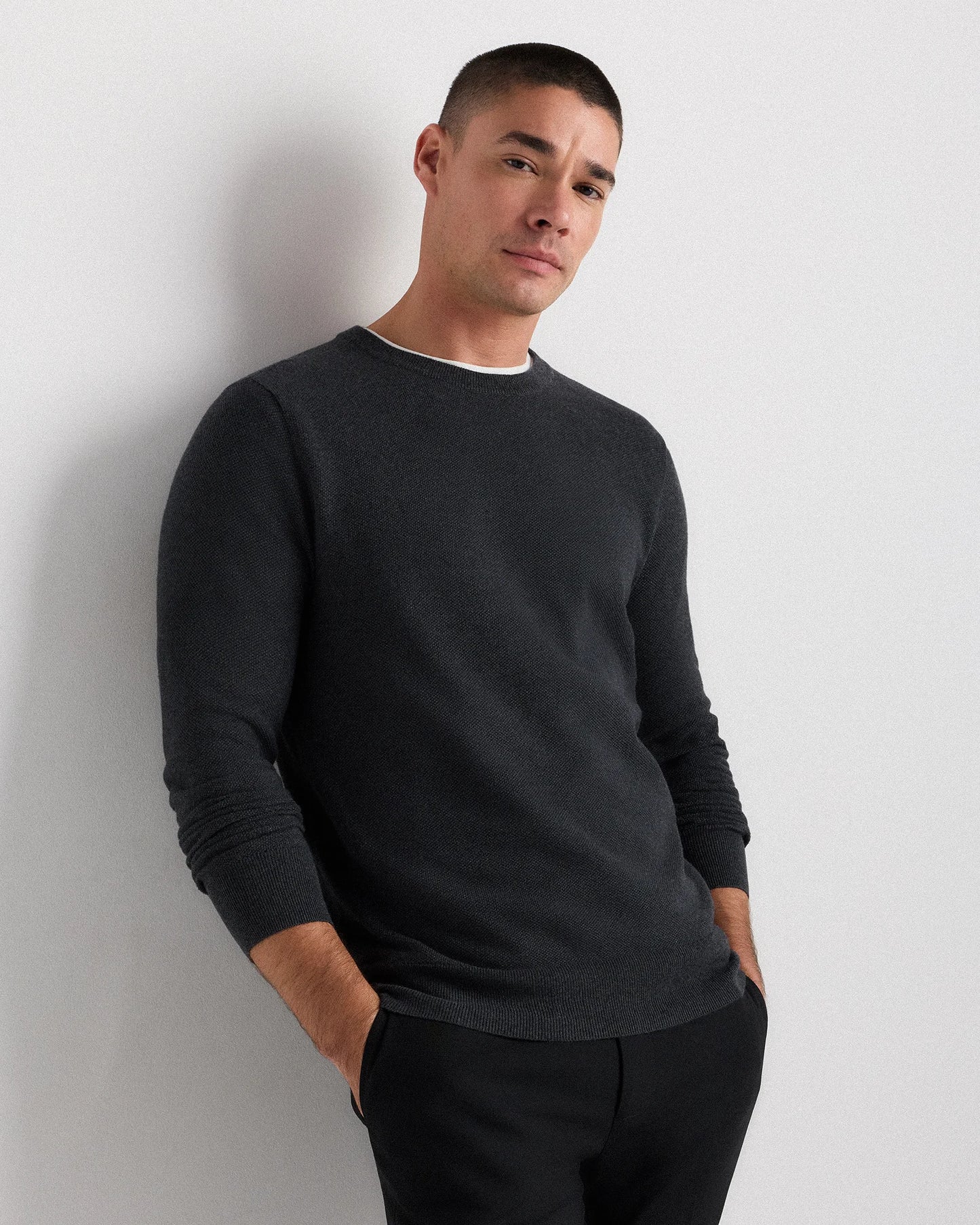 100% Organic Cotton Pique Crewneck Sweater - S / Moonstone Blue
