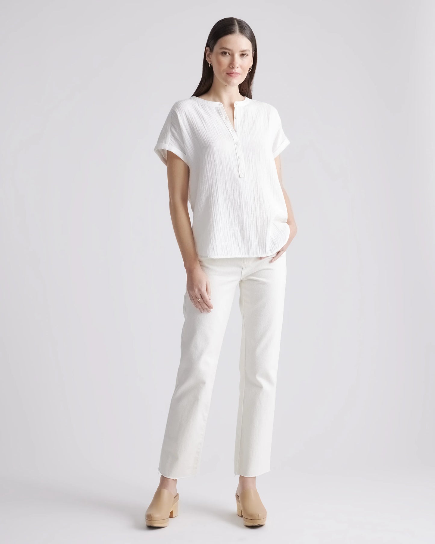 100% Organic Cotton Gauze Roll Sleeve Shirt - XS / Spiced Orange