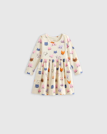 Organic Cotton Long Sleeve Fit and Flare Pocket Dress - 12-18M / Purple Poppy Garden