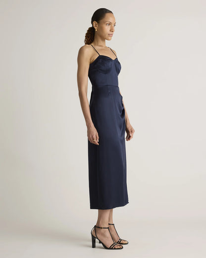 100% Washable Silk Sweetheart Dress - XS / Navy