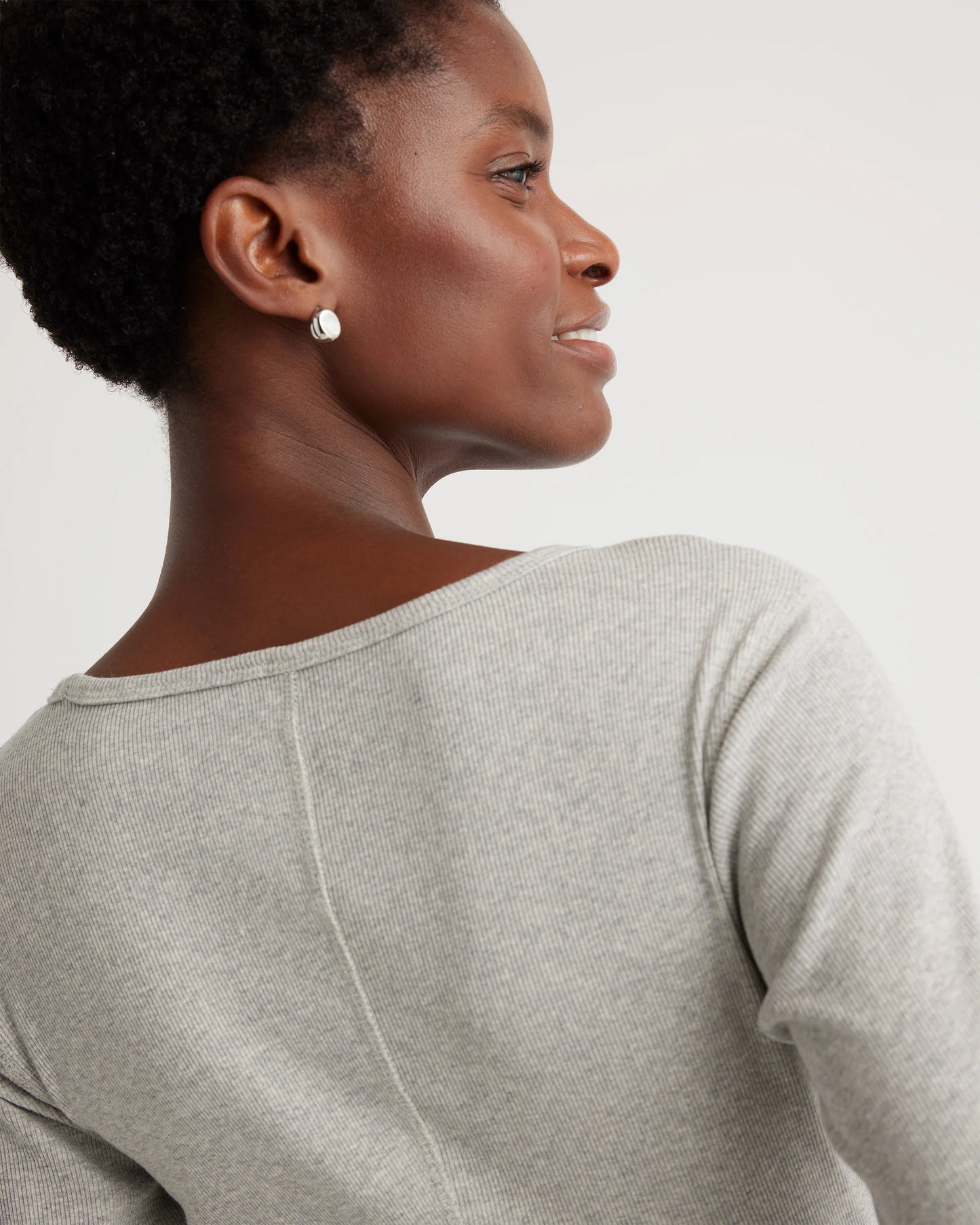 Organic Cotton Micro-Rib Long Sleeve Tee - XS / Moonstone Blue