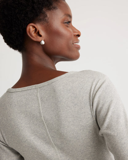 Organic Cotton Micro-Rib Long Sleeve Tee - XS / Moonstone Blue