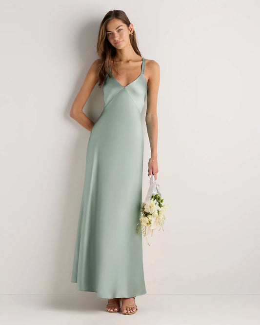 Bianca Stretch Satin Dress - 0 / Garden Sage Green