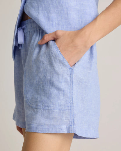 100% European Linen Shorts - XS / Taupe Brown Gingham