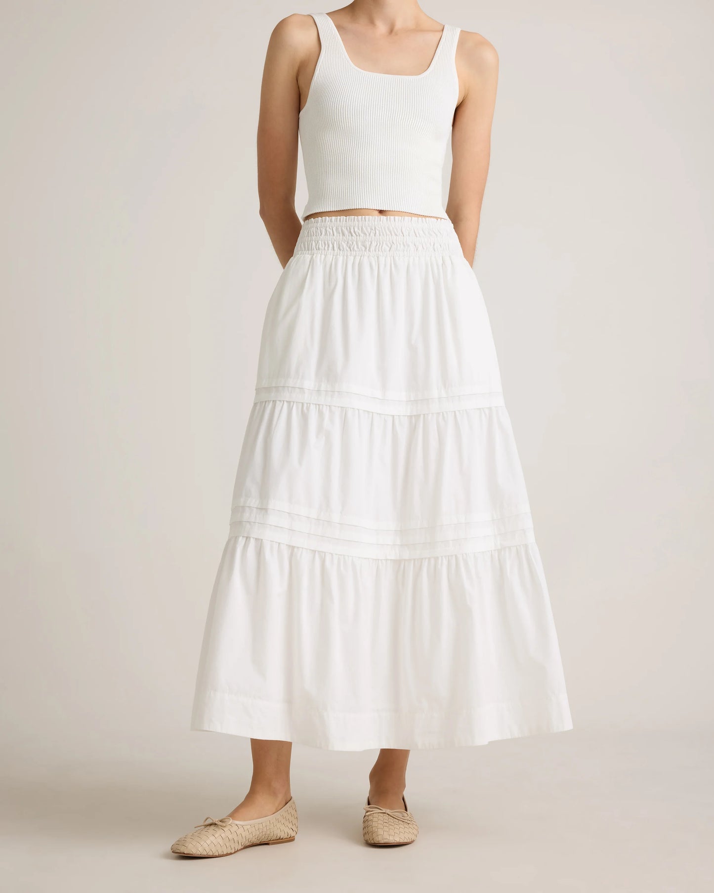 100% Organic Cotton Poplin Tiered Maxi Skirt - XS / Black