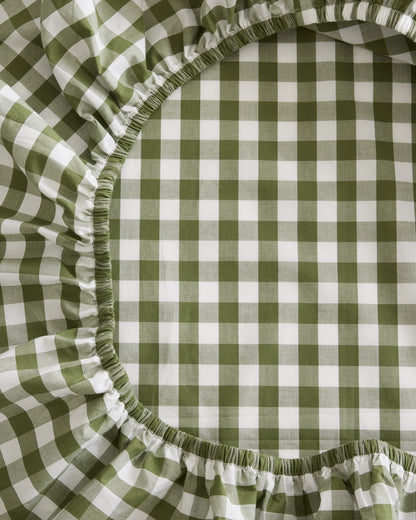 Organic Crisp Percale Gingham Fitted Sheet Set - Twin / Cafe