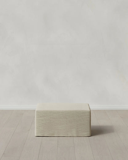 Ellery Slipcover Ottoman in Performance Linen - One Size / Sand