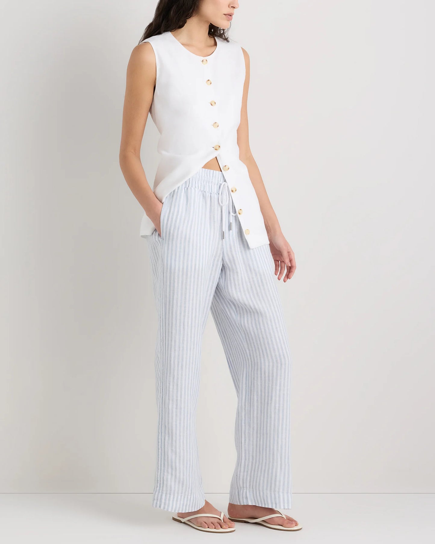 100% European Linen Wide Leg Pants - XS / Bayberry Olive