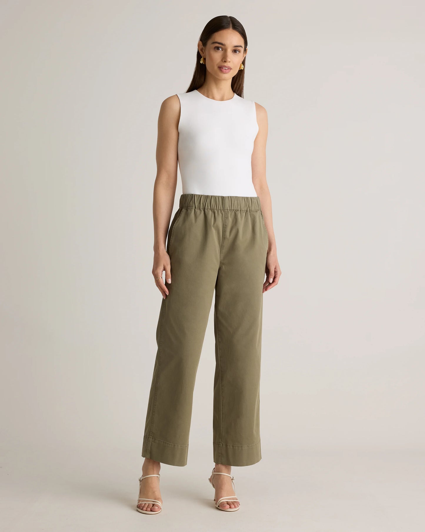 Organic Stretch Cotton Wide Leg Chino Pants - 0 / Olive