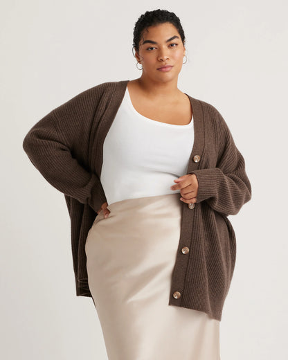 Mongolian Cashmere Oversized Boyfriend Cardigan Sweater - 1X / Camel