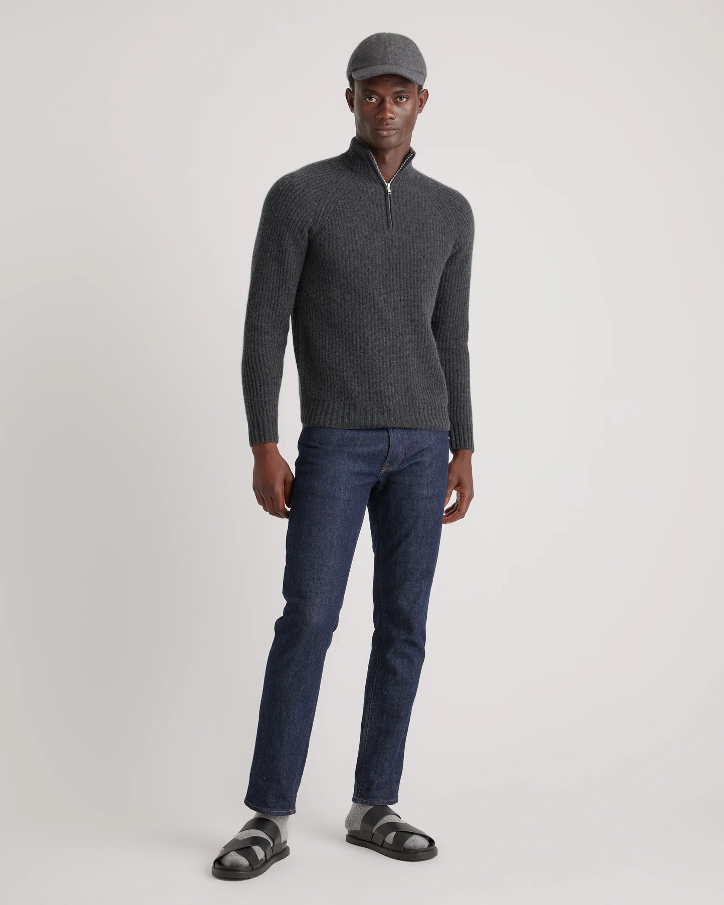 Mongolian Cashmere Fisherman Quarter Zip Sweater - S / Navy Marl