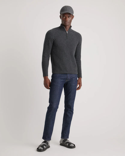 Mongolian Cashmere Fisherman Quarter Zip Sweater - S / Navy Marl