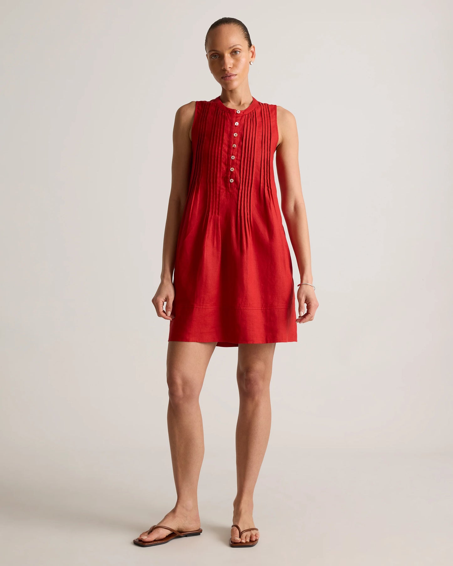 100% European Linen Sleeveless Swing Dress - XS / Classic Mini Gingham