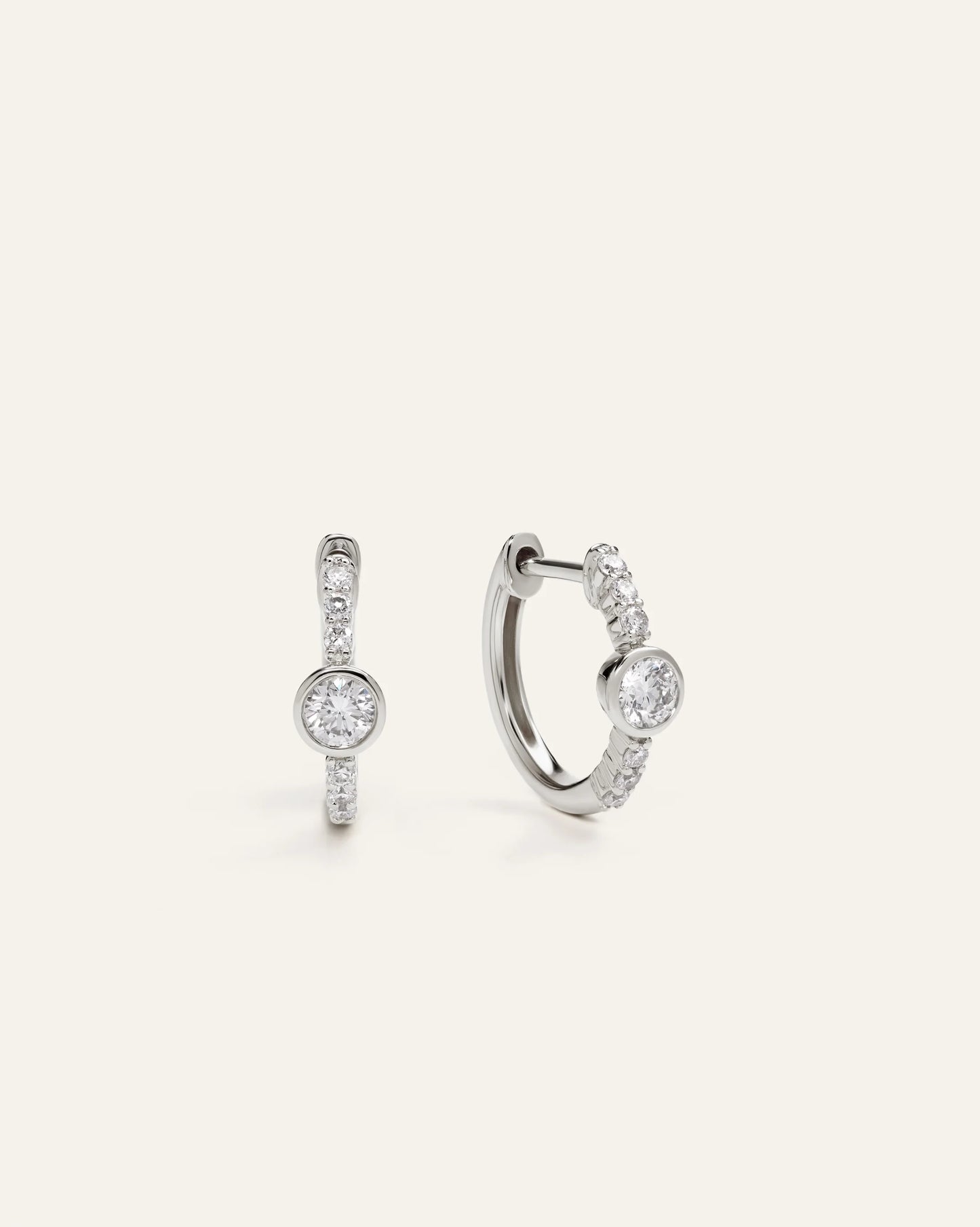 14K Gold Lab Grown Diamond Bezel Pave Tiny Huggies - One Size / Yellow Gold