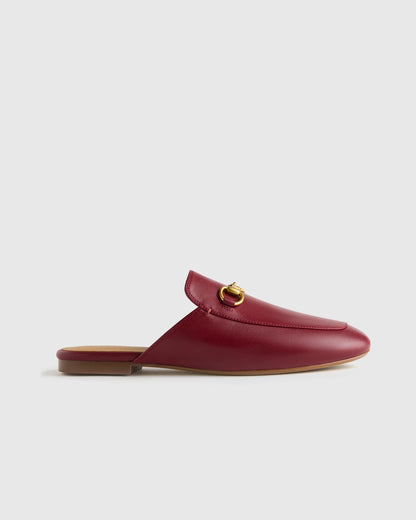 Italian Leather Horsebit Loafer Mule - 5 / Garnet