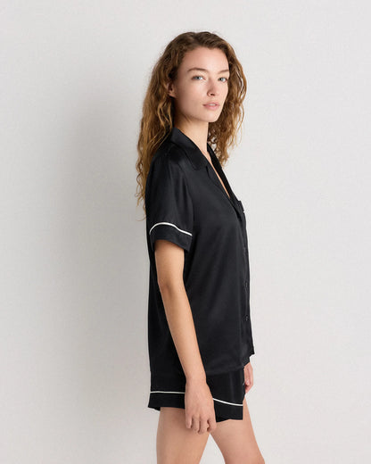 100% Washable Silk Satin Short Sleeve Pajama Top - XS / Tiny Diamonds