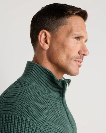 100% Organic Cotton Fisherman Quarter-Zip Sweater - S / Big Sur Green