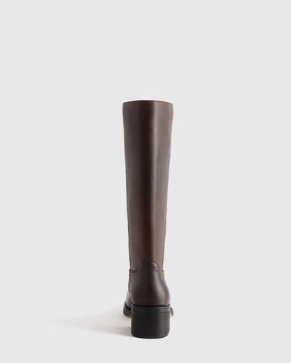 Italian Leather Block Heel Boot - 5 / Chestnut