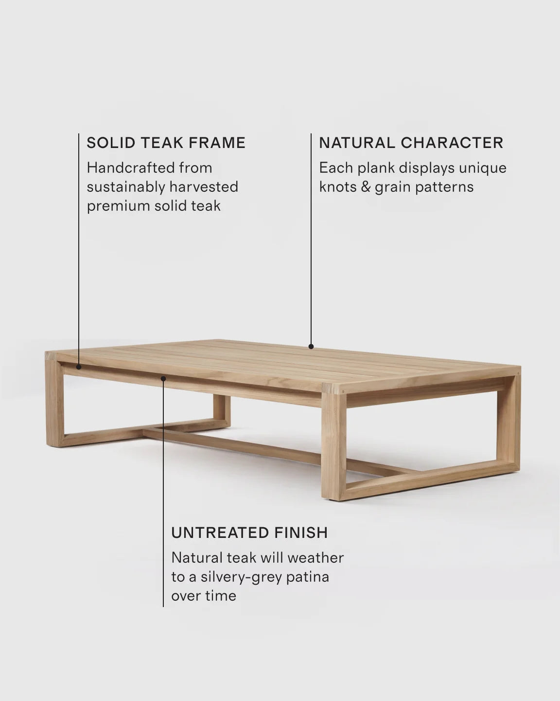 Linear Solid Teak Outdoor Coffee Table - One Size / Natural Teak