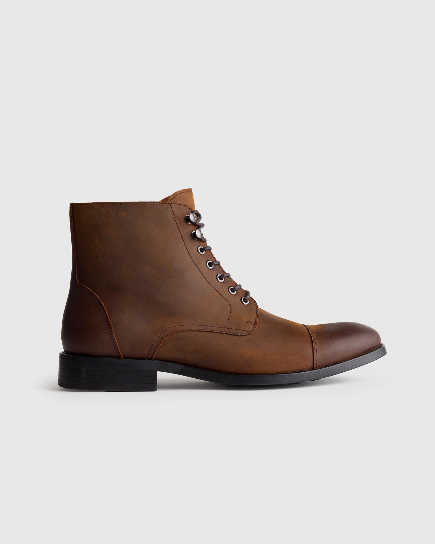 Crafted Leather Cap Toe Lace Up Boot - 7 / Matte Black