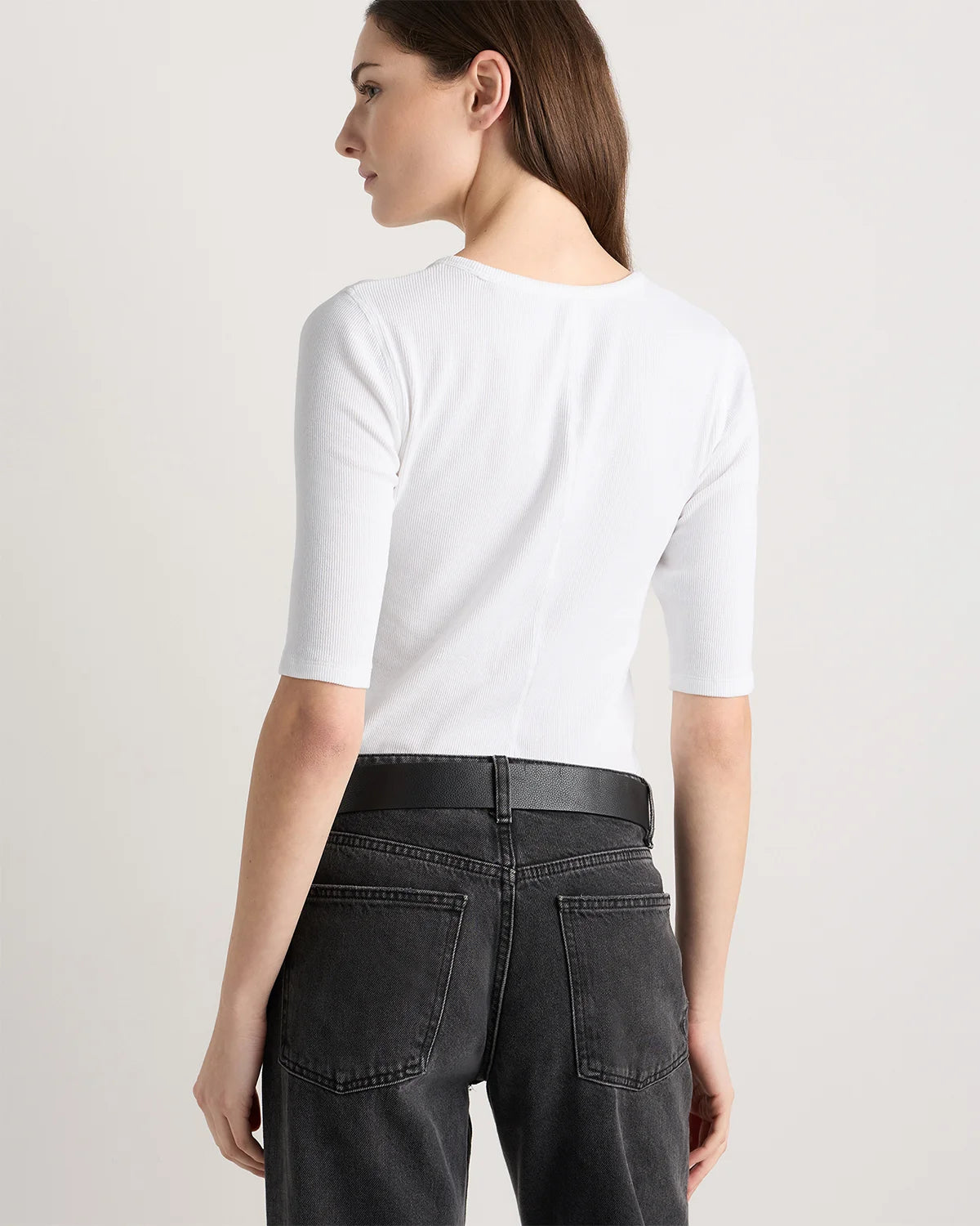 Organic Cotton Micro-Rib Elbow Sleeve Tee - XS / Moonstone Blue