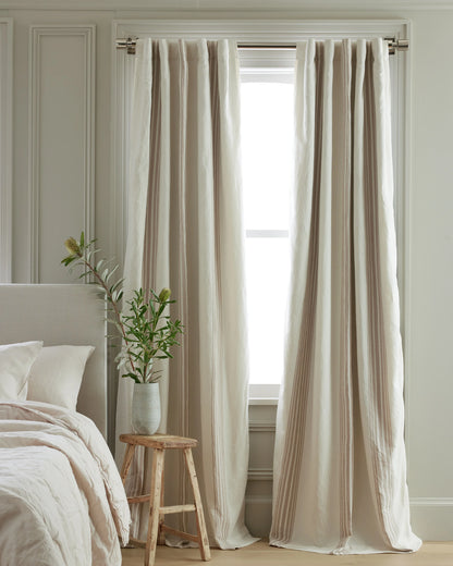 Coastal Stripe Linen Cotton Room Darkening Curtain - Single Panel - 48x84 / Ivory/Sage Green