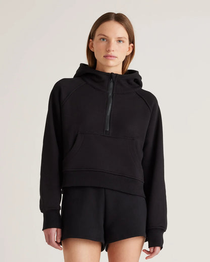 Organic Heavyweight Fleece Cropped Half Zip Hoodie - XS / Taupe