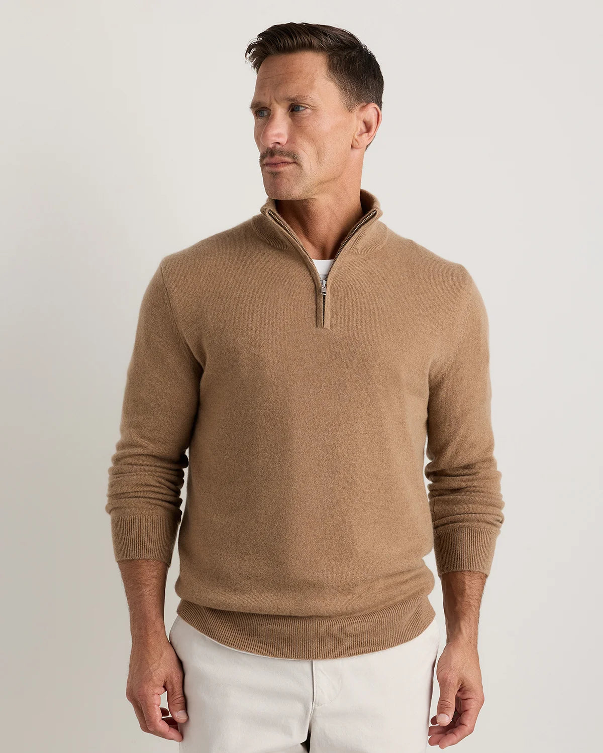 Mongolian Cashmere Quarter Zip Sweater - S / Olive Twist