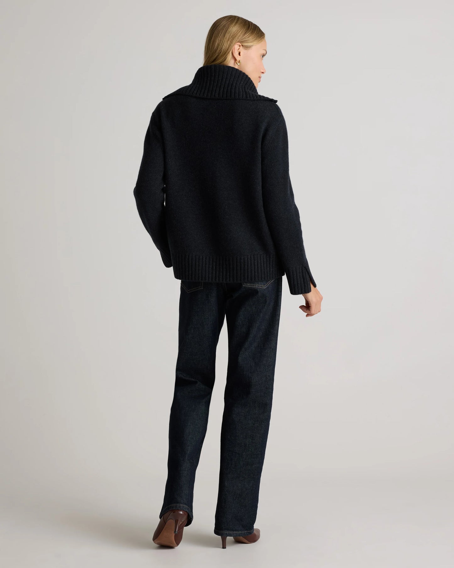 Luxe Baby Cashmere Quarter Zip Sweater - XS / Creamy Cortado