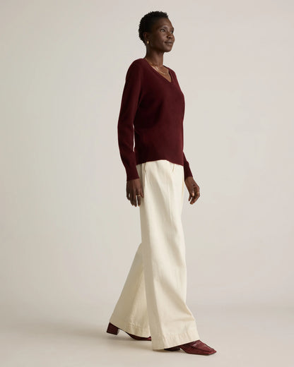 Mongolian Cashmere V-Neck Sweater - XS / Rich Burgundy