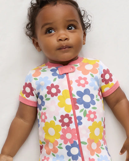 100% Organic Cotton Shortie Onesie Pajama - 0-3M / Animal Faces