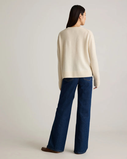 Mongolian Cashmere Boxy Crewneck Sweater - XS / Faded Denim/Brown/Ivory Variegated Stripe