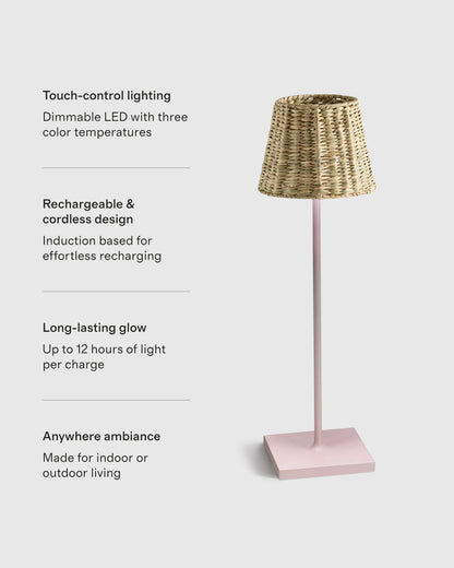 Poldina Pro Rechargeable Table Lamp with Seagrass Shade by Zafferano - Regular / White