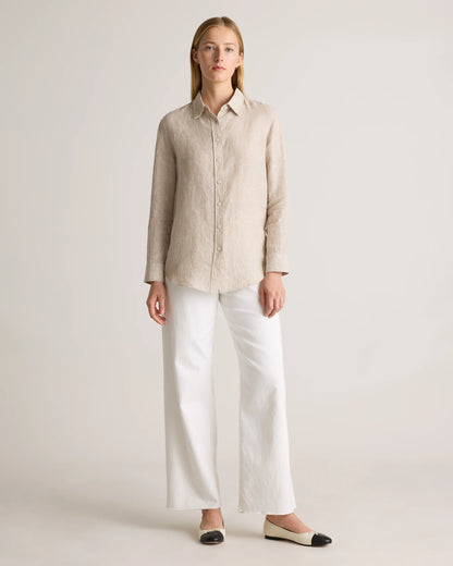 100% European Linen Long Sleeve Shirt - XS / Blue Pinstripe