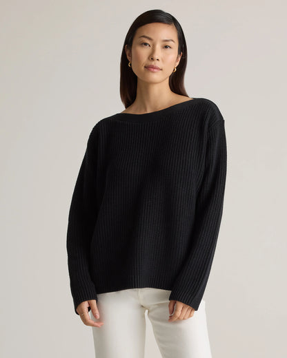 100% Organic Cotton Fisherman Boatneck Sweater - XS / Navy