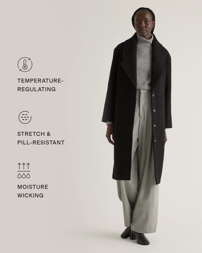 100% Merino Wool Shawl Collar Long Coat - XS / Heather Bone