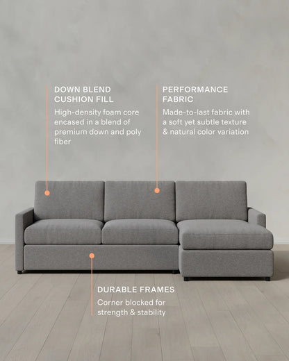 Brennan Chaise Sectional in Performance Basketweave - Right Arm / Flax