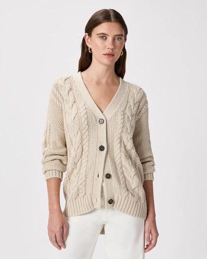 100% Organic Cotton Oversized Cable Cardigan - XS / Heather Brown