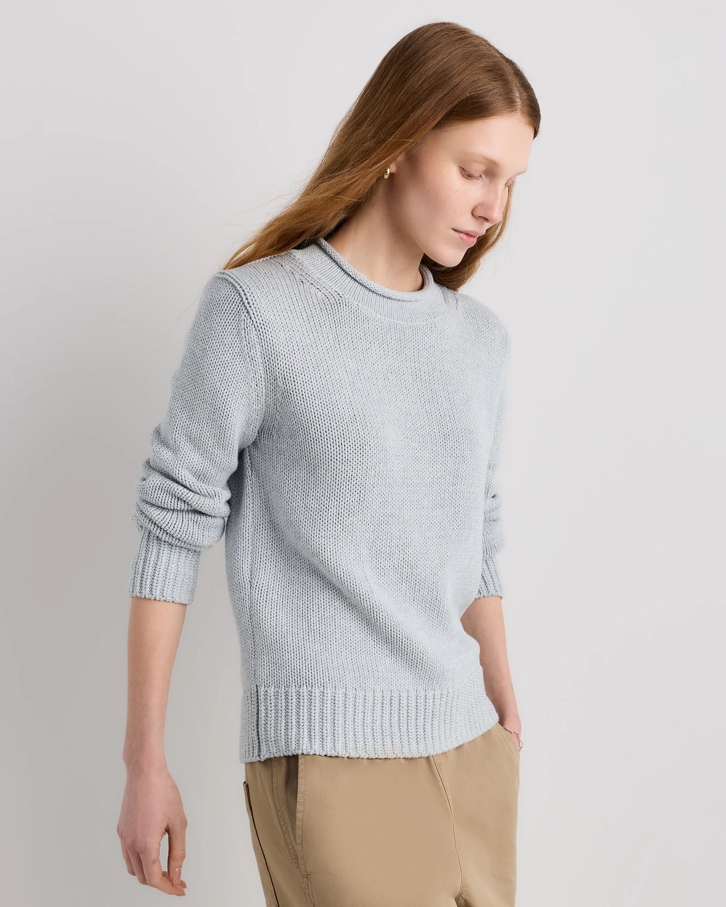 100% Organic Cotton Roll Neck Sweater - XS / Cornflower Mini Stripe