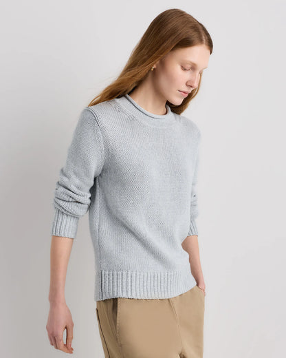100% Organic Cotton Roll Neck Sweater - XS / Cornflower Mini Stripe