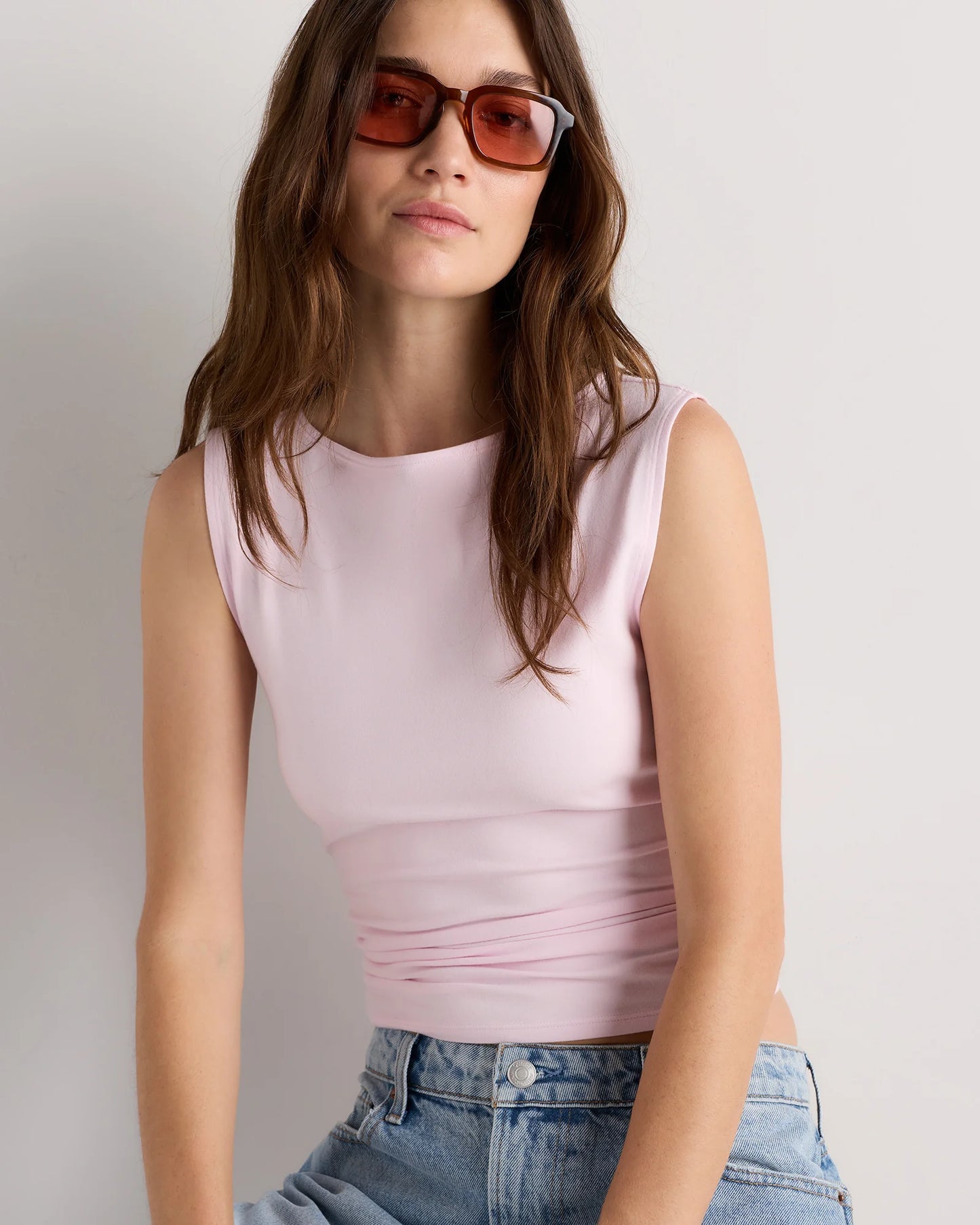 Stretch Cotton Jersey Boat Neck Tank - XS / Heather Grey
