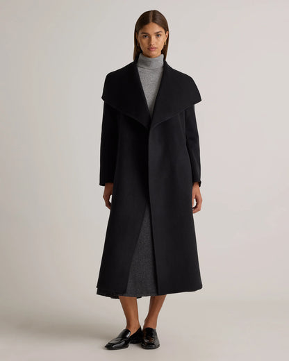 Double-Faced Merino Wool Draped Collar Wrap Coat - XS / Oat