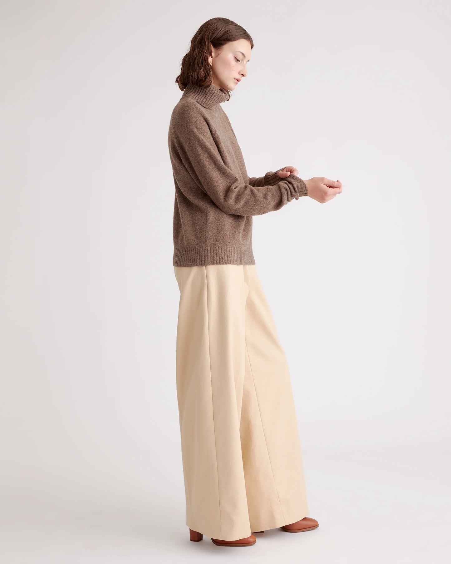 100% Yak Wool Turtleneck Sweater - XS / Heather Brown