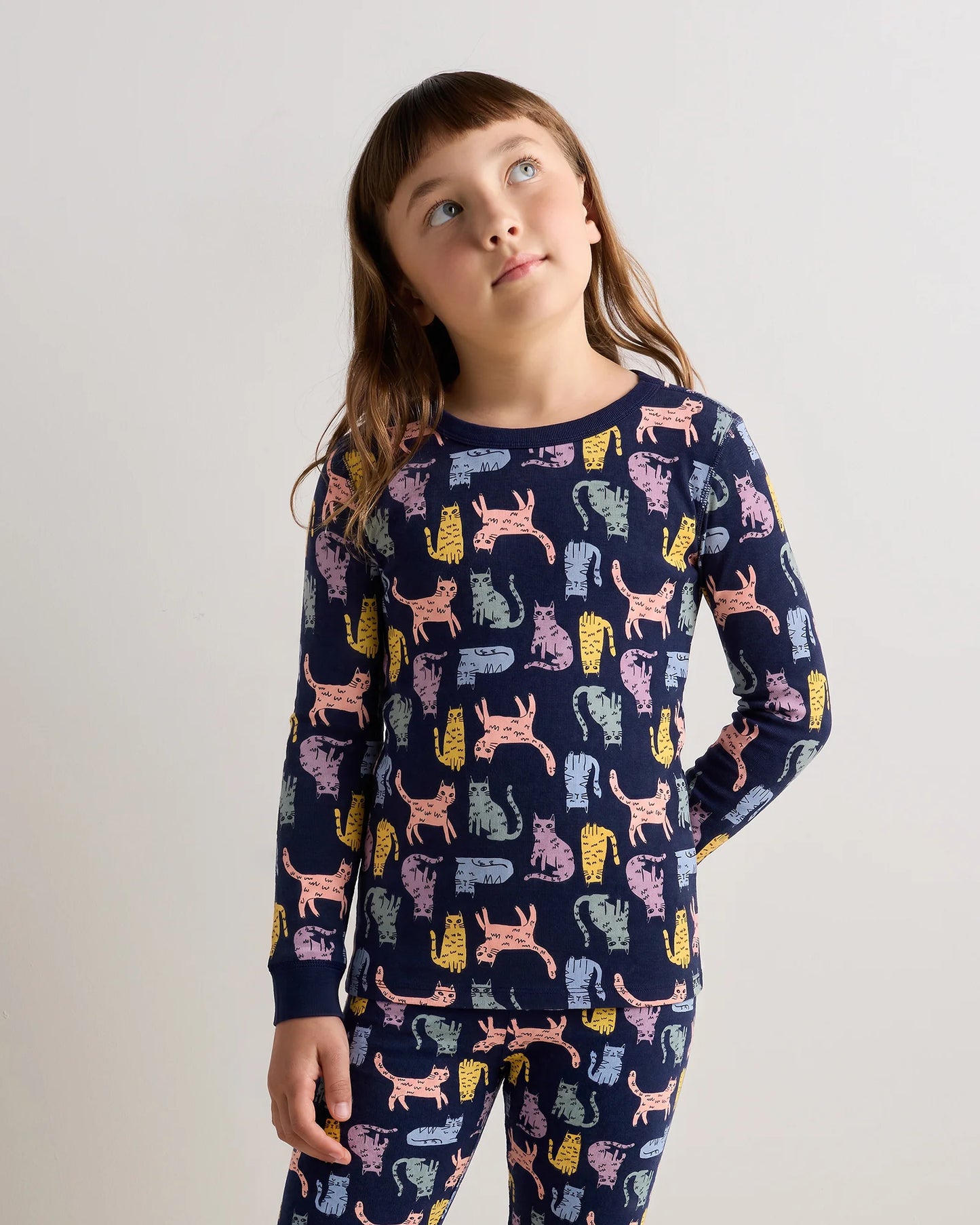 100% Organic Cotton Long Sleeve and Pant Pajama Set - 6 / Navy Stripe