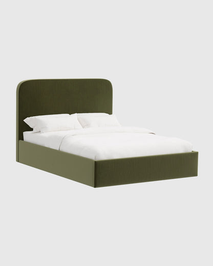 Curved Bed in Performance Velvet - Full / Walnut