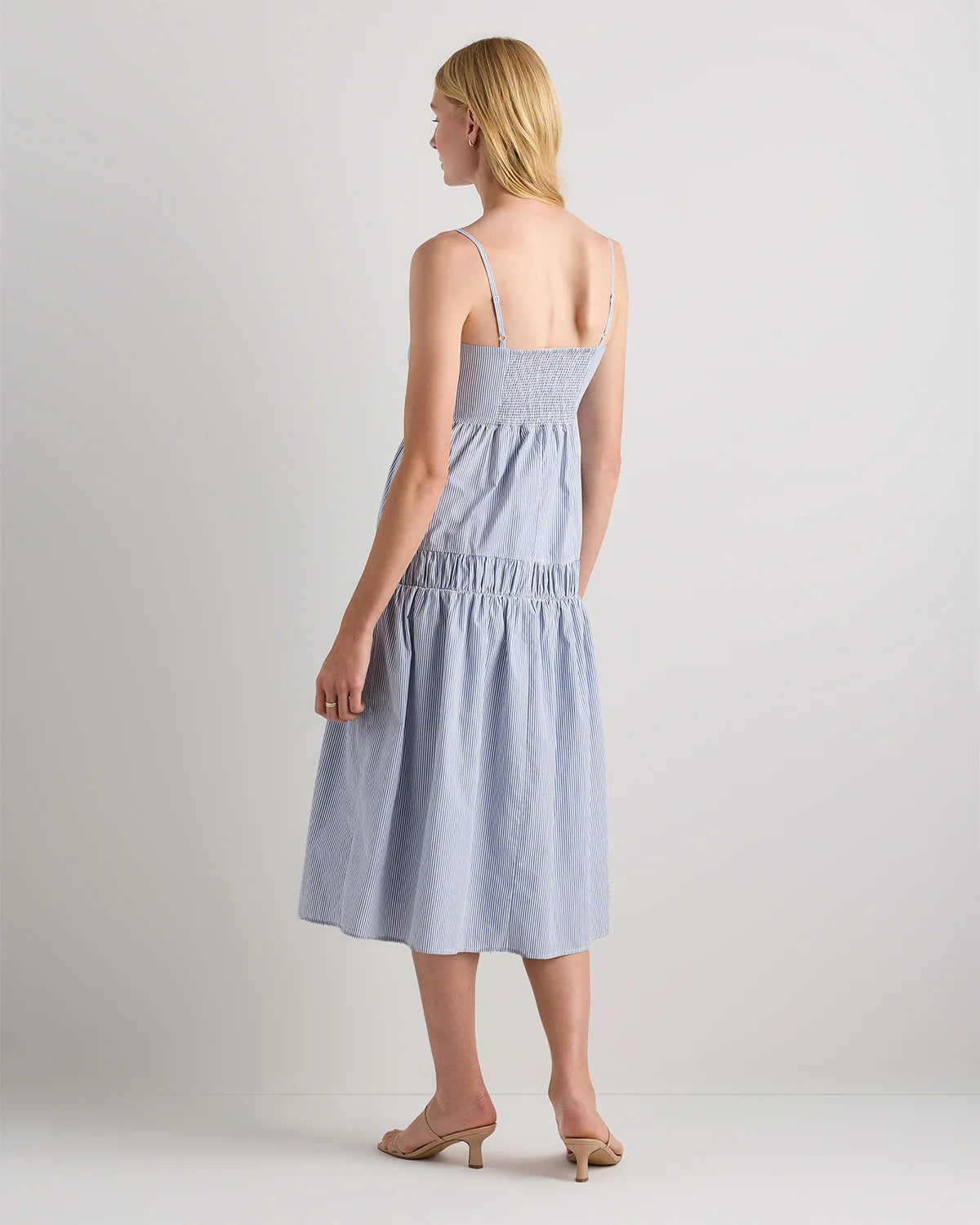 100% Organic Cotton Poplin Spaghetti Strap Maxi Dress - XS / Light Blue Stripe