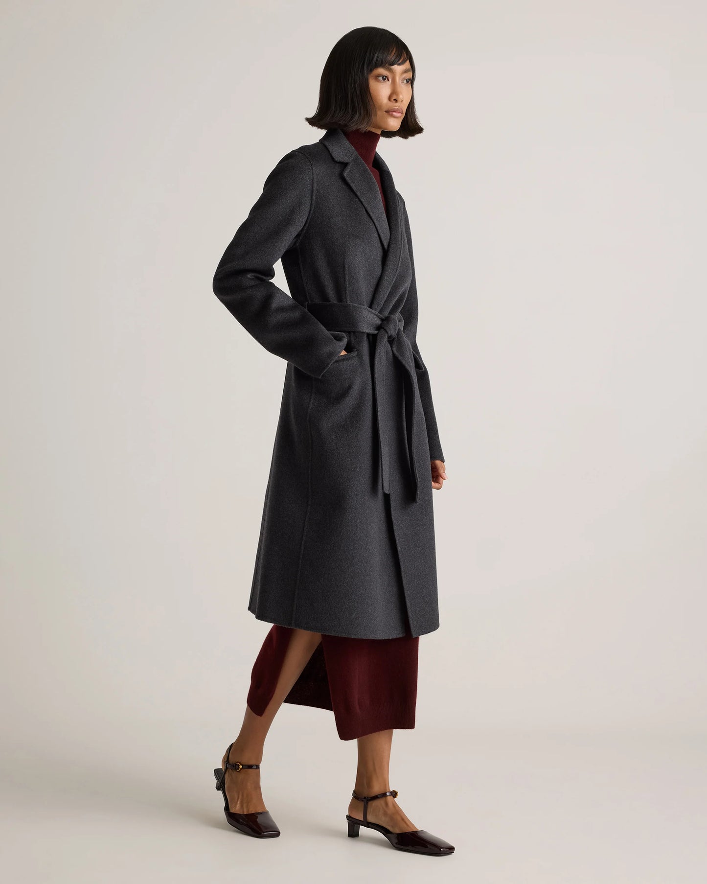 100% Mongolian Cashmere Double-Faced Wrap Coat - XS / Camel