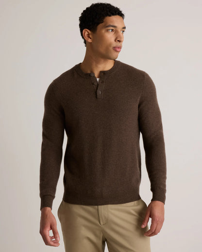 Mongolian Cashmere Henley Sweater - S / Brown