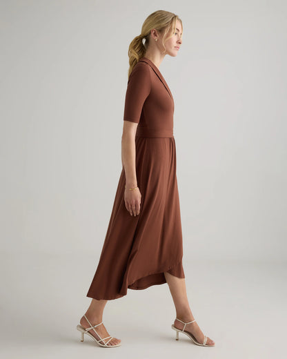 Tencel Jersey Midi Wrap Dress - XS / Brown