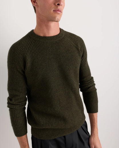 Mongolian Cashmere Fisherman Crewneck Sweater - S / Navy Marl